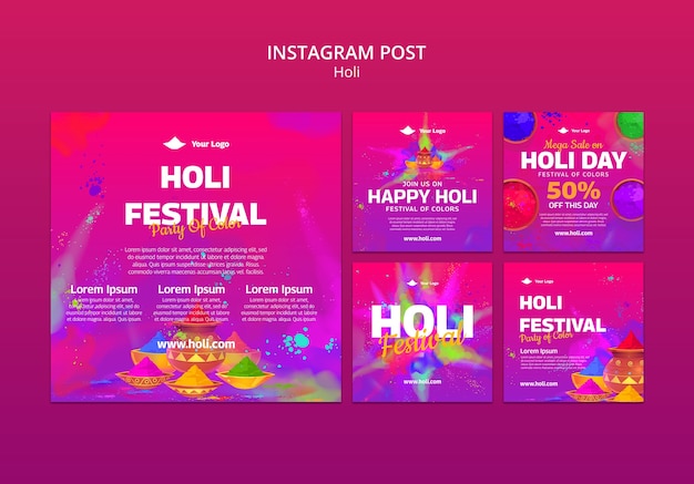 Gratis PSD holi festival viering instagram postset