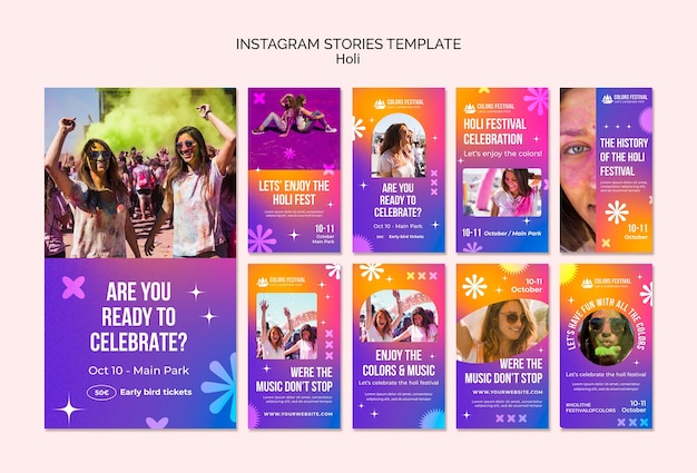 Gratis PSD holi festival viering instagram verhalen sjabloon