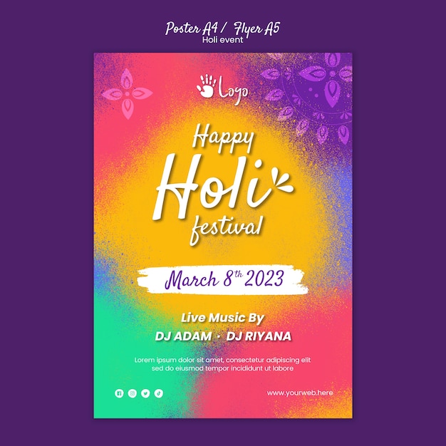 Holi festival viering poster sjabloon