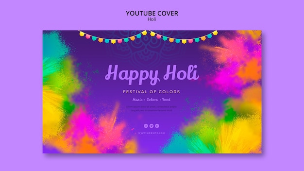 Gratis PSD holi festival viering youtube voorbladsjabloon