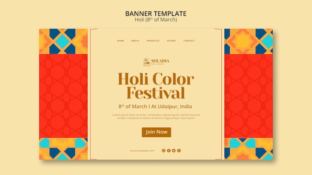 Holi-festivalsjabloon met plat ontwerp