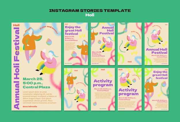 Gratis PSD holi festivalviering instagramverhalen