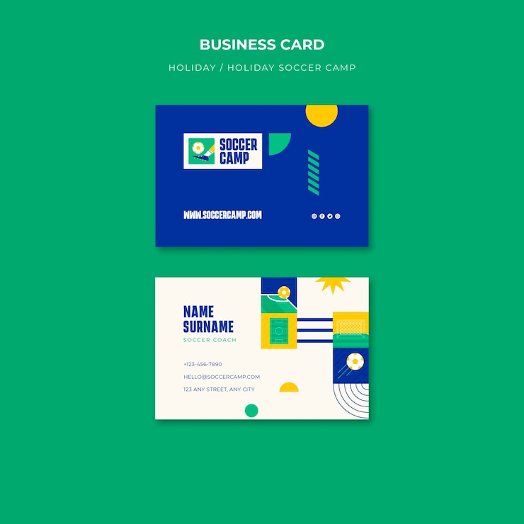 PSD Gratis holiday soccer camp business card template
