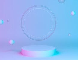 Holografisch 3d geometrisch podium voor productplaatsing met ringenachtergrond en bewerkbare kleur