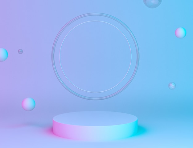 Holografisch 3D geometrisch podium voor productplaatsing met ringenachtergrond en bewerkbare kleur