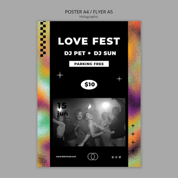 Gratis PSD holografische festivalsjabloon