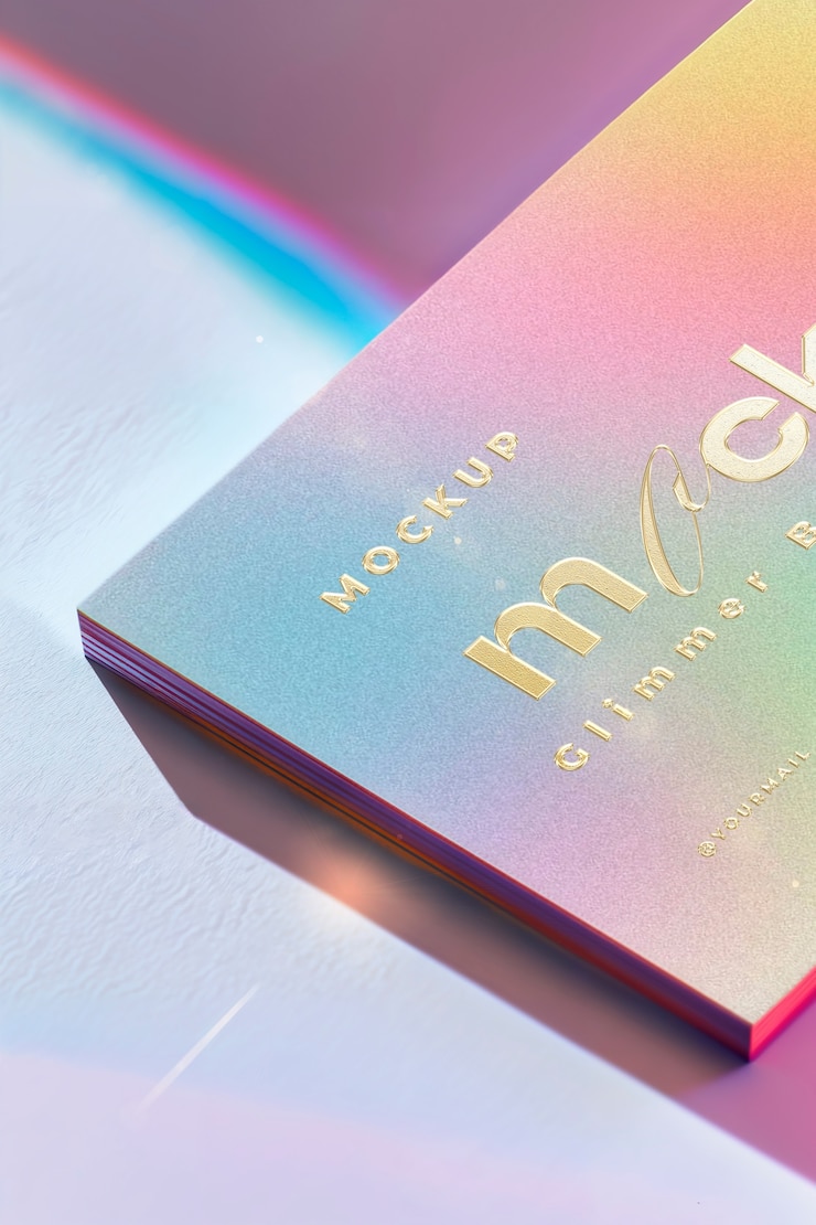 PSD Gratis holographic mockup with gilded text on business cards