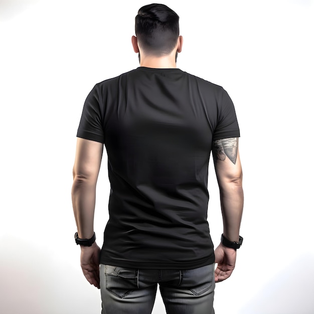PSD gratuito hombre en camiseta negra con tatuaje en el brazo sobre fondo blanco