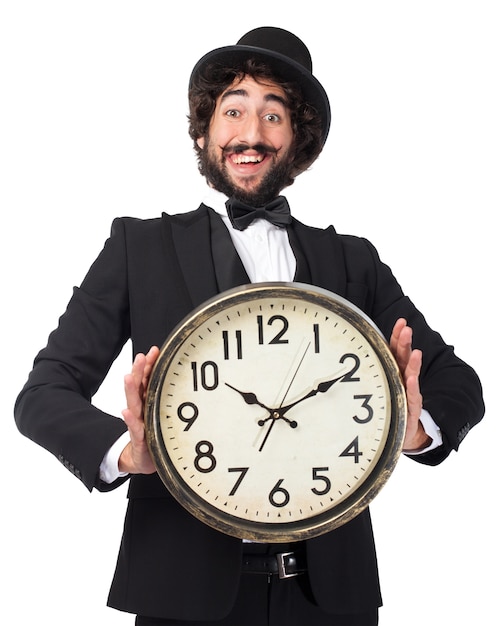 Hombre elegante con un reloj gigante