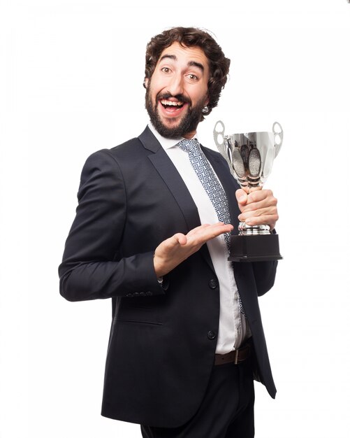 Hombre elegante con un trofeo