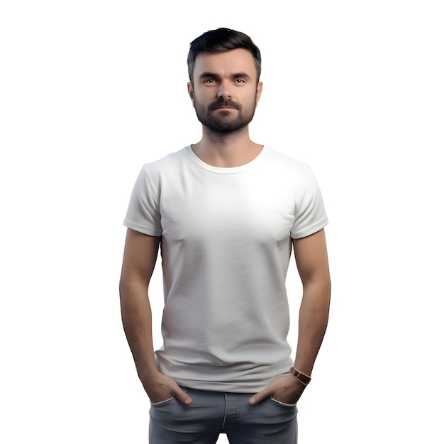 Hombre guapo con camiseta blanca aislado sobre un fondo blanco