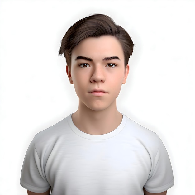 PSD gratuito hombre joven con camiseta blanca sobre fondo blanco renderizado en 3d