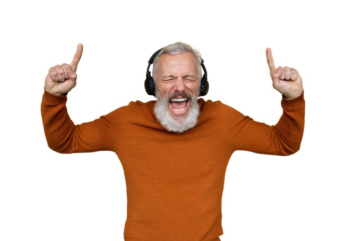 PSD gratuito hombre mayor, con, auriculares
