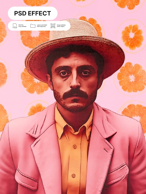 Hombre con sombrero con diseño de fruta de naranja, estilo retro
