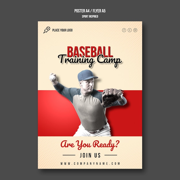 Gratis PSD honkbal trainingskamp flyer