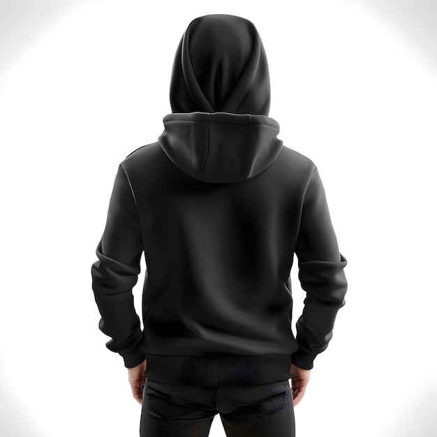 Gratis PSD hooded man in zwarte capuchon sweatshirt geïsoleerd op witte achtergrond