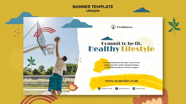 PSD Gratis horizontal banner for healthy lifestyle