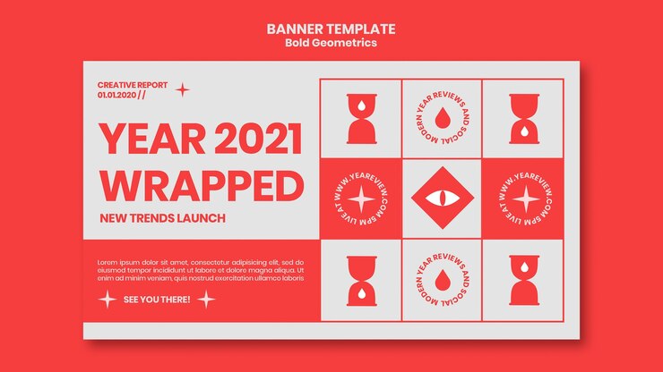 PSD Gratis horizontal banner for new year review and trends