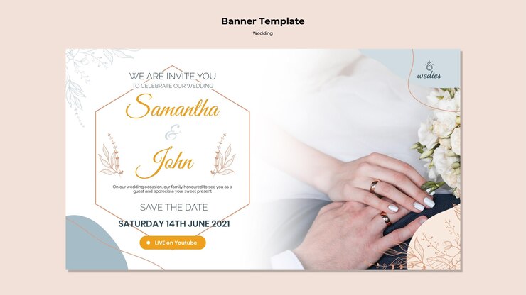 PSD Gratis horizontal banner for wedding ceremony with bride and groom