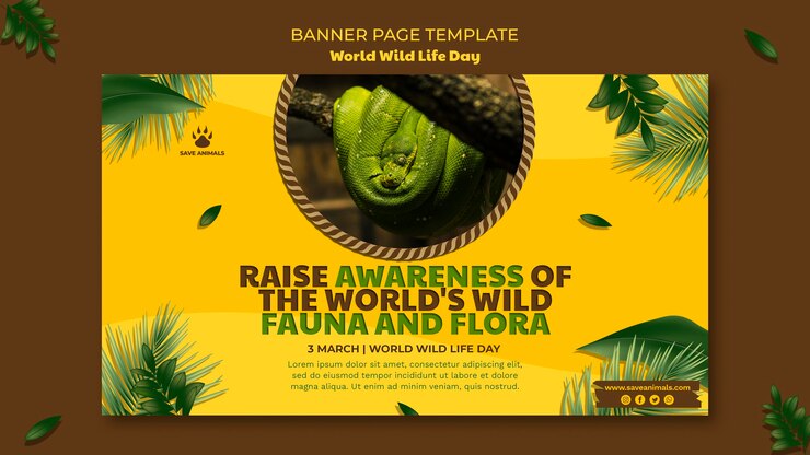 PSD Gratis horizontal banner for world wildlife day with animal