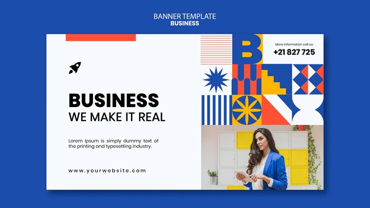 PSD Gratis horizontal banner template for business with elegant woman