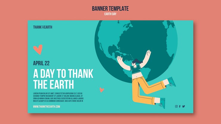 PSD Gratis horizontal banner template for earth day with people and planet
