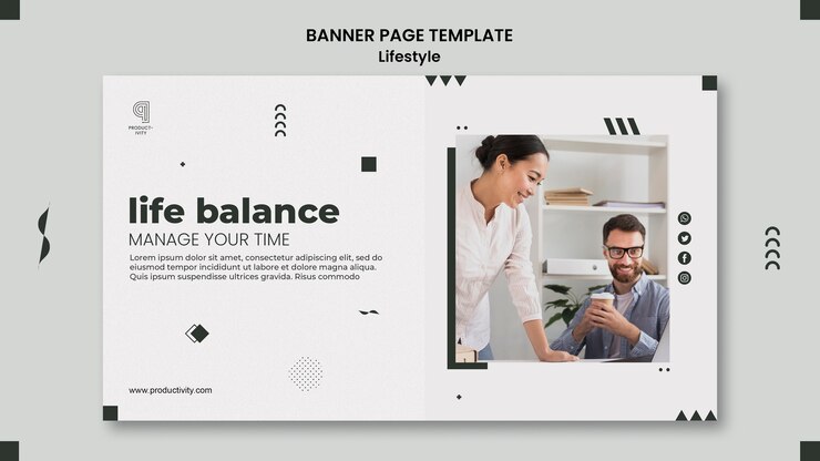 PSD Gratis horizontal banner template for productivity and life balance