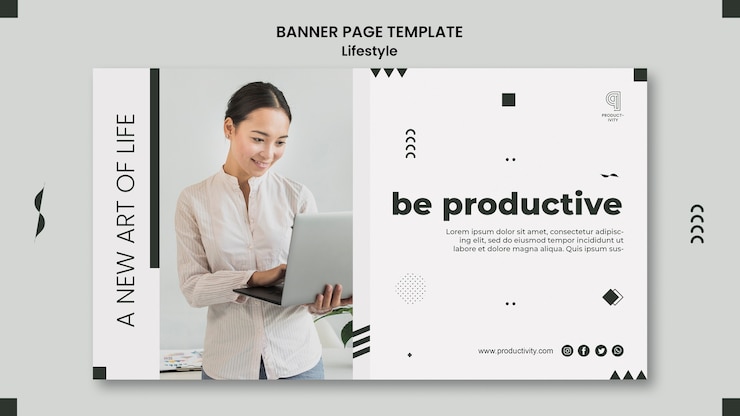 PSD Gratis horizontal banner template for productivity and life balance