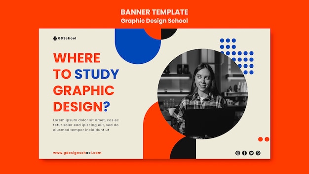 Gratis PSD horizontale banner sjabloon voor grafisch ontwerp school