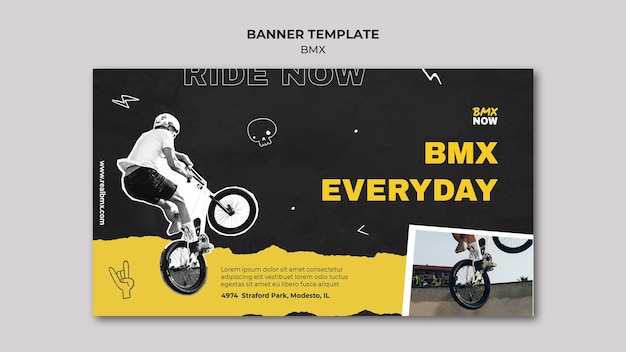 Horizontale banner voor bmx fietsen met man en fiets