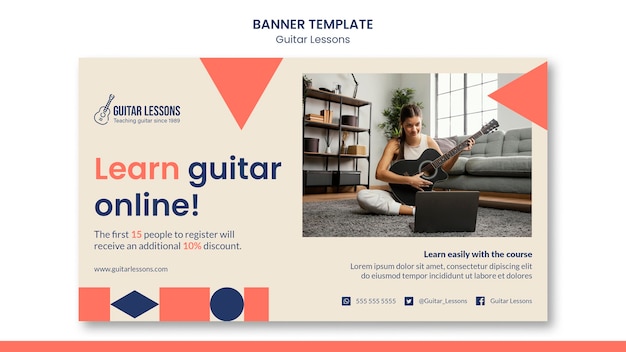 Gratis PSD horizontale banner voor gitaarlessen