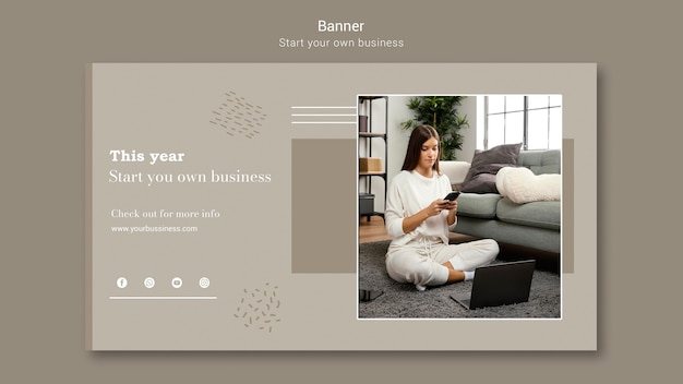 Gratis PSD horizontale banner voor het starten van een eigen bedrijf