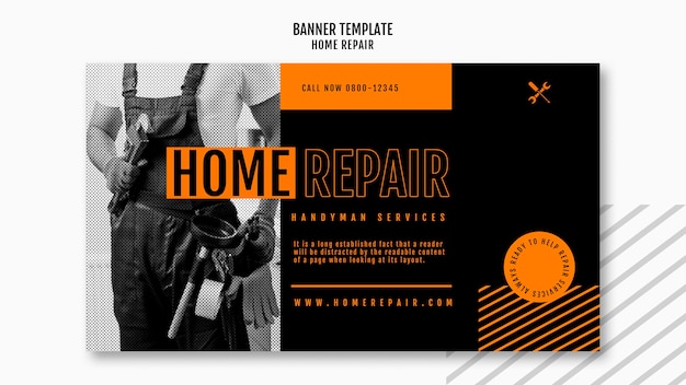 Gratis PSD horizontale banner voor huisreparatiebedrijf