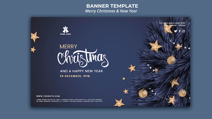 Gratis PSD horizontale banner voor kerstmis en nieuwjaar