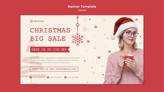 Gratis PSD horizontale banner voor kerstverkoop