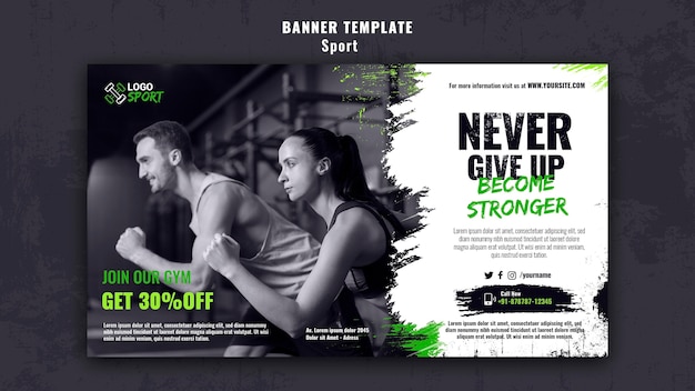 Gratis PSD horizontale banner voor lichaamsbeweging en gymtraining