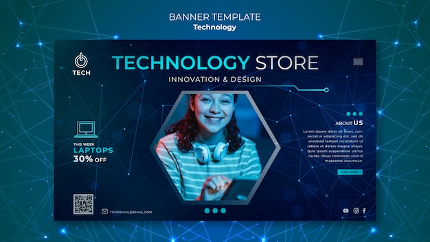 Gratis PSD horizontale banner voor technowinkel