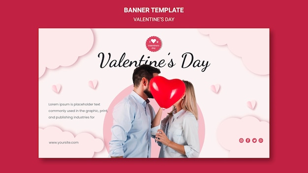 Gratis PSD horizontale banner voor valentijnsdag met verliefde paar