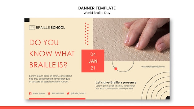 Gratis PSD horizontale banner voor wereld braille dag