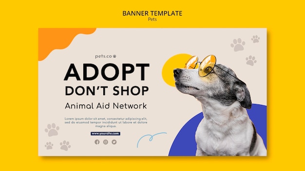 Horizontale bannersjabloon voor adoptie van huisdieren met hond