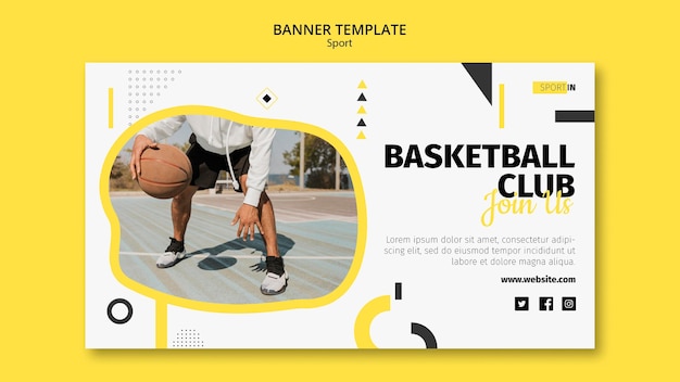 Gratis PSD horizontale bannersjabloon voor basketbalclub