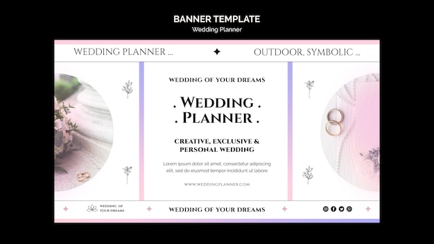 Horizontale bannersjabloon voor bruiloftplanner met pastelkleuren met kleurovergang