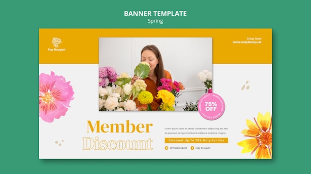 Gratis PSD horizontale bannersjabloon voor de lente met bloemen