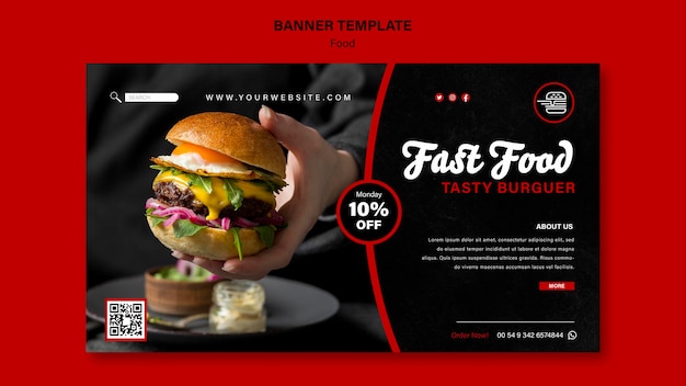 Gratis PSD horizontale bannersjabloon voor fastfood