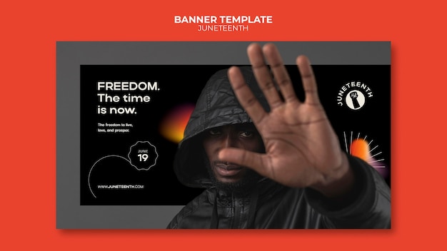 Horizontale bannersjabloon voor juniteeth met afro-amerikaanse man