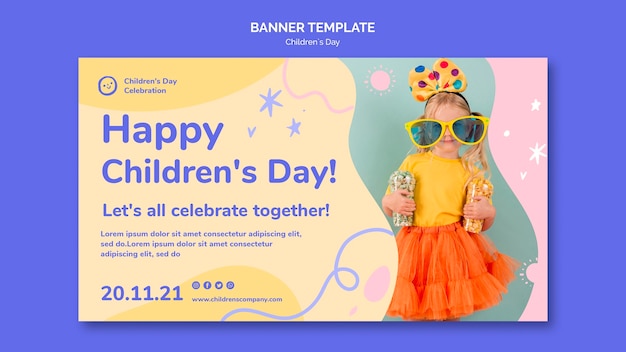 Horizontale bannersjabloon voor kinderdag met kleurrijke details