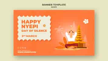 Gratis PSD horizontale bannersjabloon voor nyepi-viering met tempel