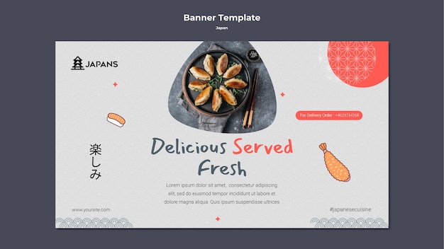 Gratis PSD horizontale bannersjabloon voor restaurant in de japanse keuken