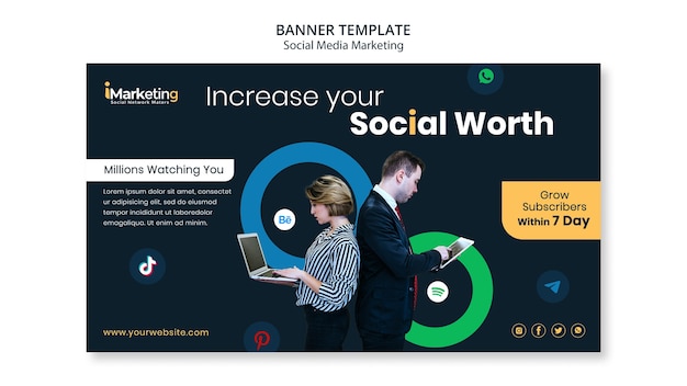 Gratis PSD horizontale bannersjabloon voor social media marketing