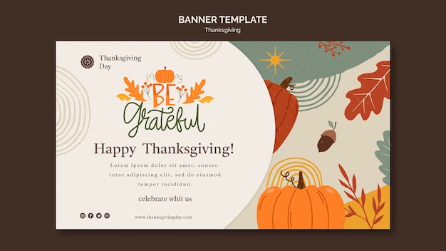 Gratis PSD horizontale bannersjabloon voor thanksgiving-dag met herfstdetails